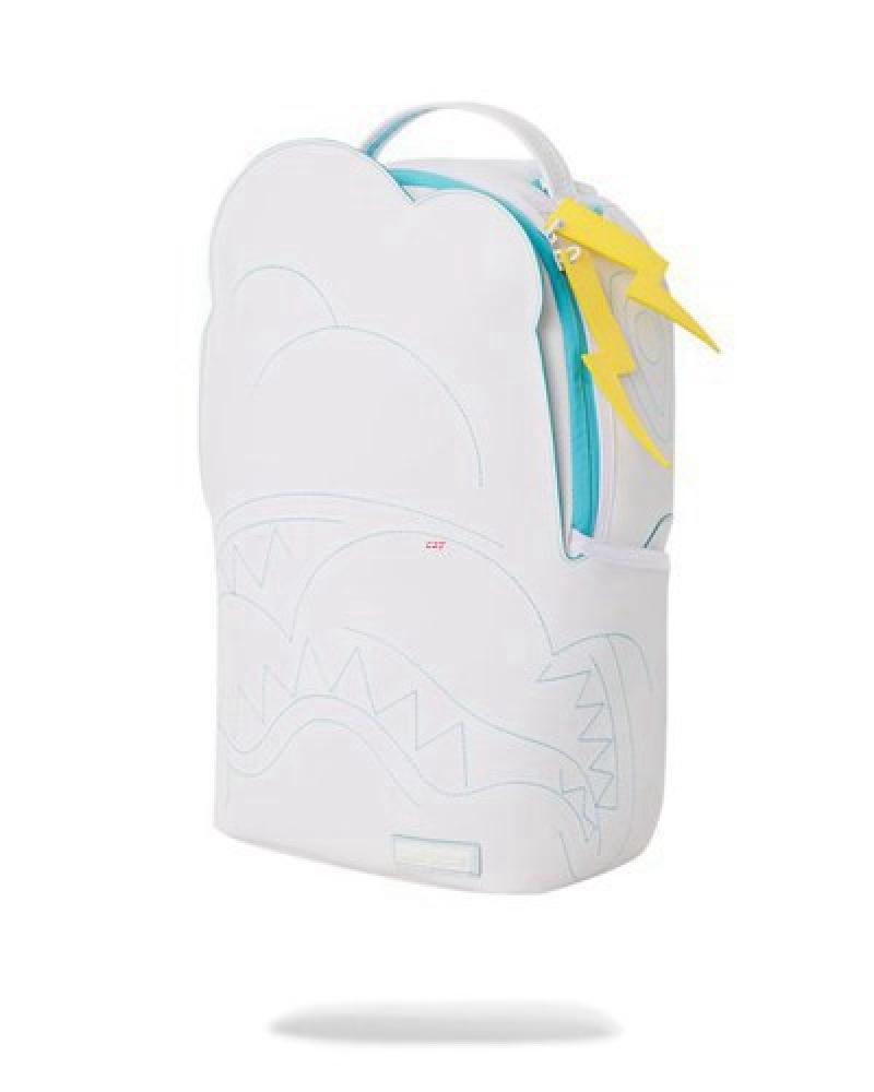 White Sprayground Cloudy With A Chance Of Shark (Dlxv) Backpacks | 76914-NIZJ