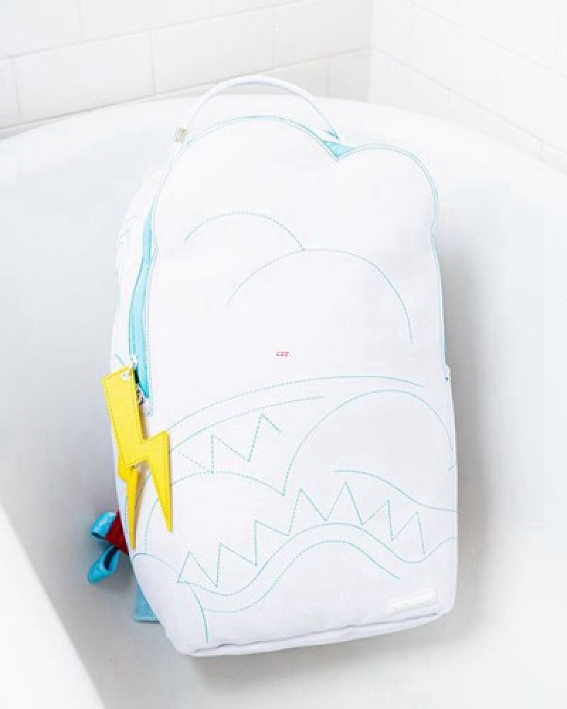 White Sprayground Cloudy With A Chance Of Shark (Dlxv) Backpacks | 76914-NIZJ