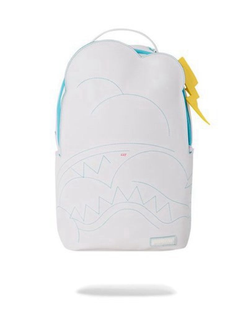 White Sprayground Cloudy With A Chance Of Shark (Dlxv) Backpacks | 76914-NIZJ