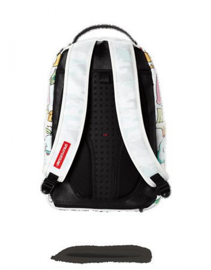 White Sprayground Disturbed Shark Backpacks | 20634-UFHZ