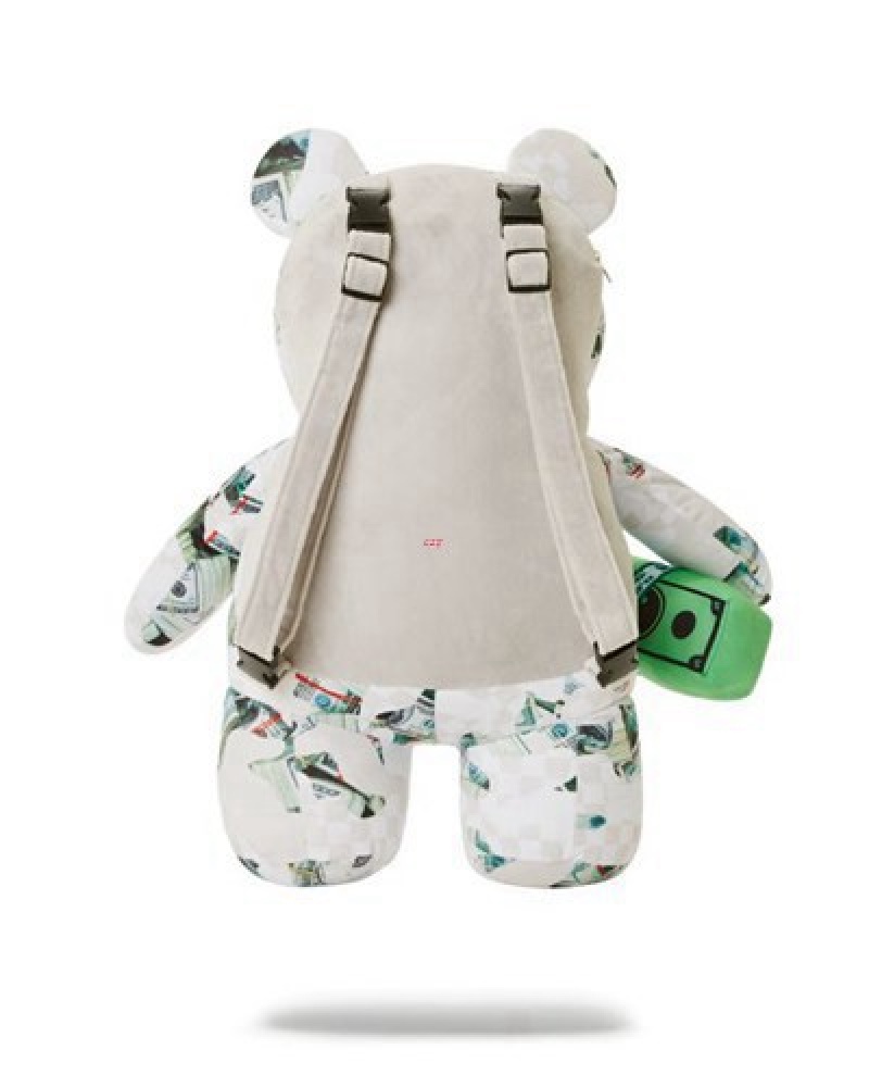 White Sprayground Ferociou Moneybear Teddybear Backpacks | 46853-HIAV