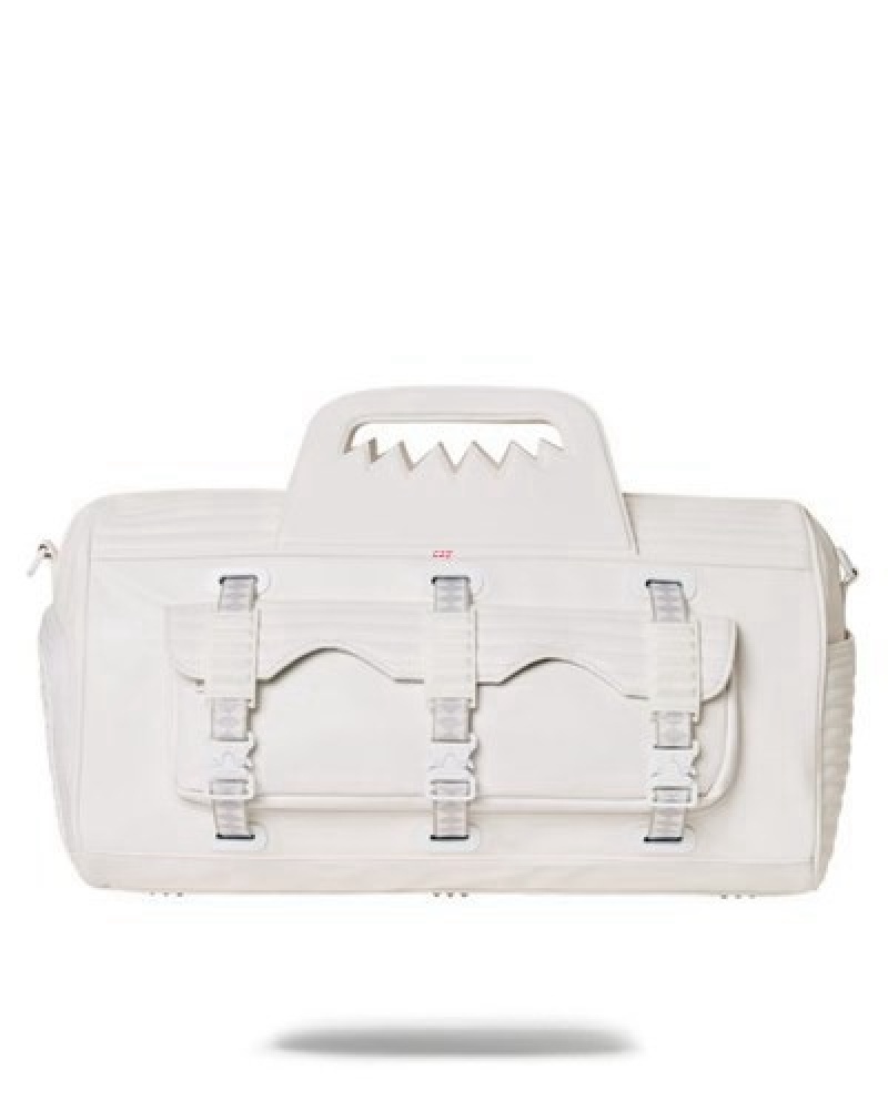 White Sprayground Future Traveler Cargo Duffle Bags | 93452-STFC