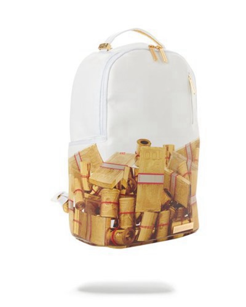 White Sprayground Gold Money Bricks Dlxv Backpacks | 19635-ZIKU