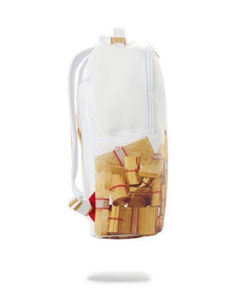 White Sprayground Gold Money Bricks Dlxv Backpacks | 19635-ZIKU