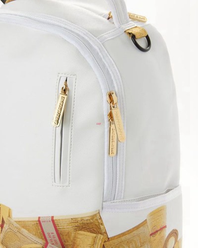 White Sprayground Gold Money Bricks Dlxv Backpacks | 19635-ZIKU