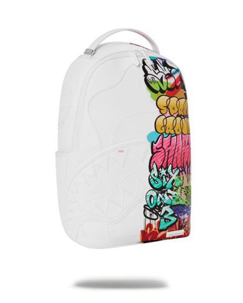 White Sprayground Half Graff (Dlxv) Backpacks | 97026-ALET