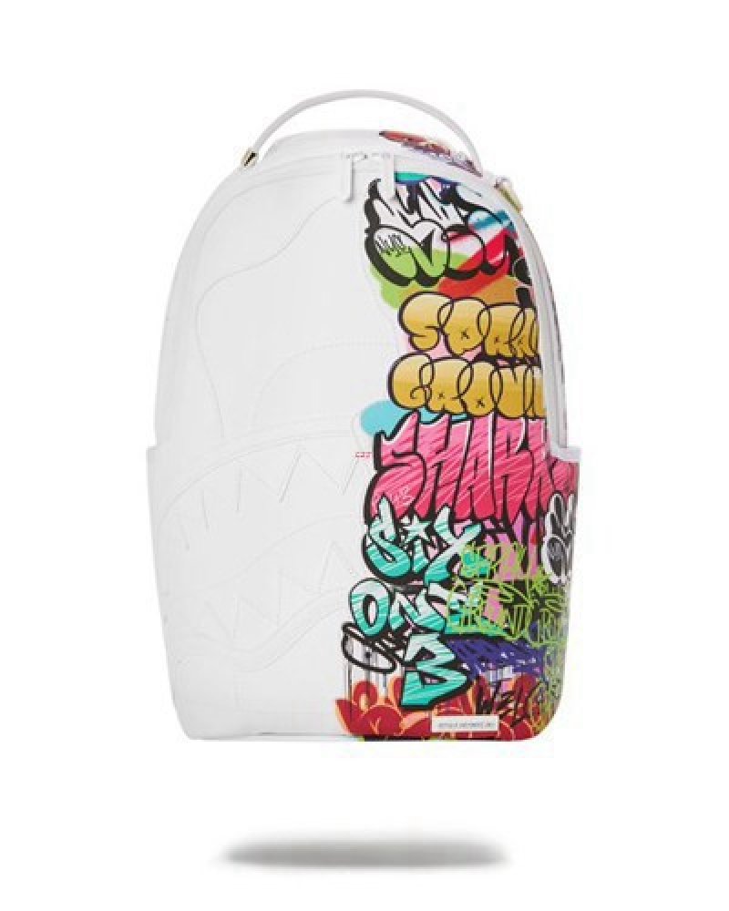 White Sprayground Half Graff (Dlxv) Backpacks | 97026-ALET