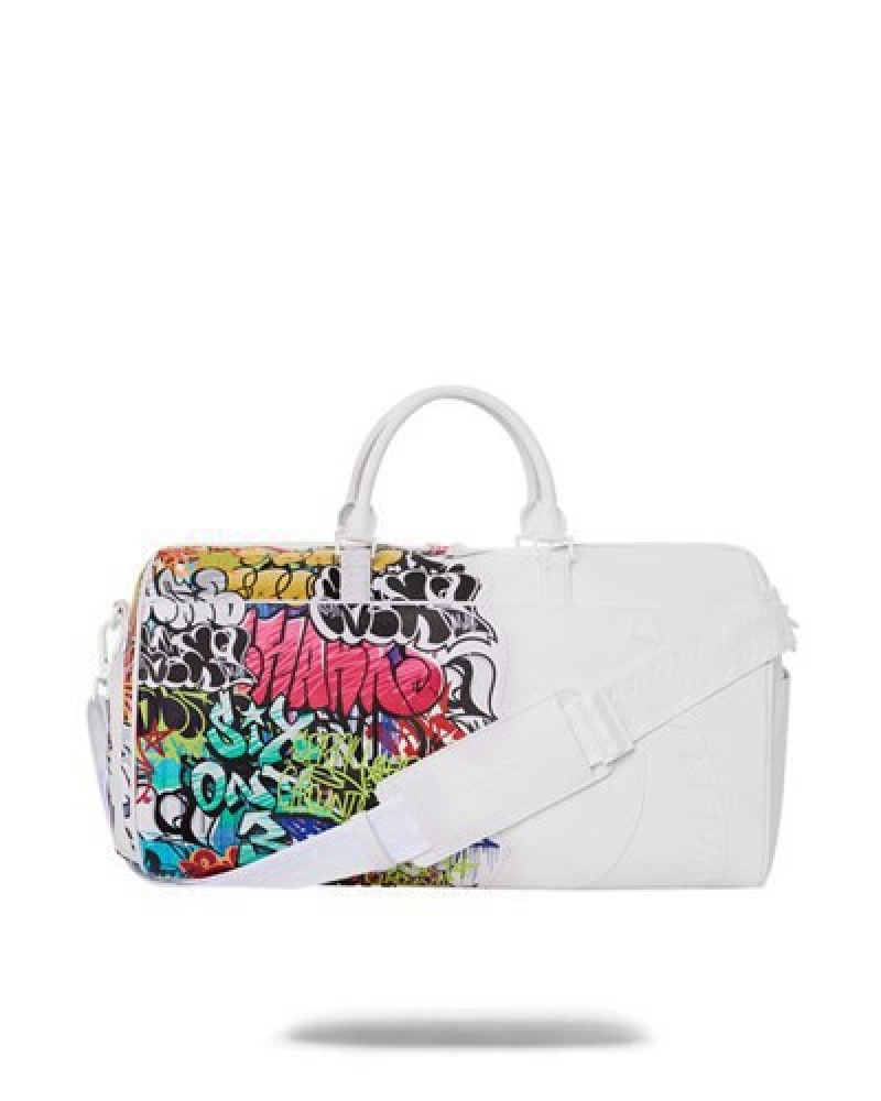 White Sprayground Half Graff Duffle Bags | 20796-KRBT