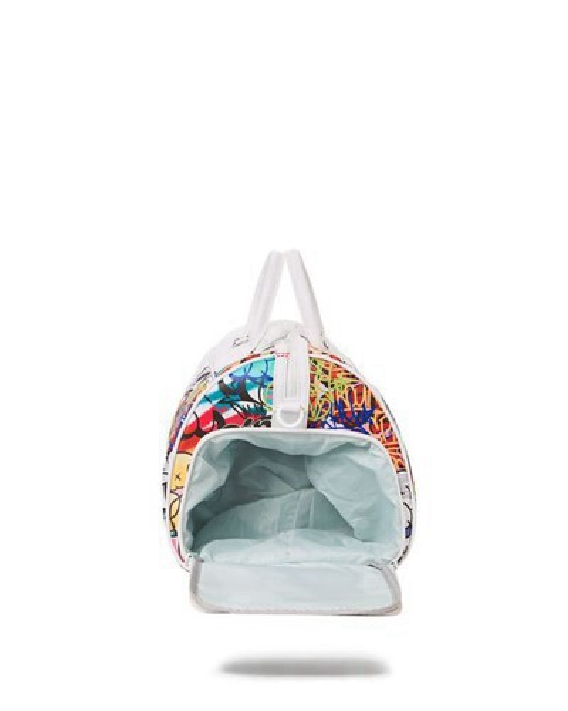 White Sprayground Half Graff Duffle Bags | 20796-KRBT