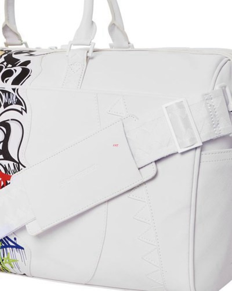 White Sprayground Half Graff Duffle Bags | 20796-KRBT