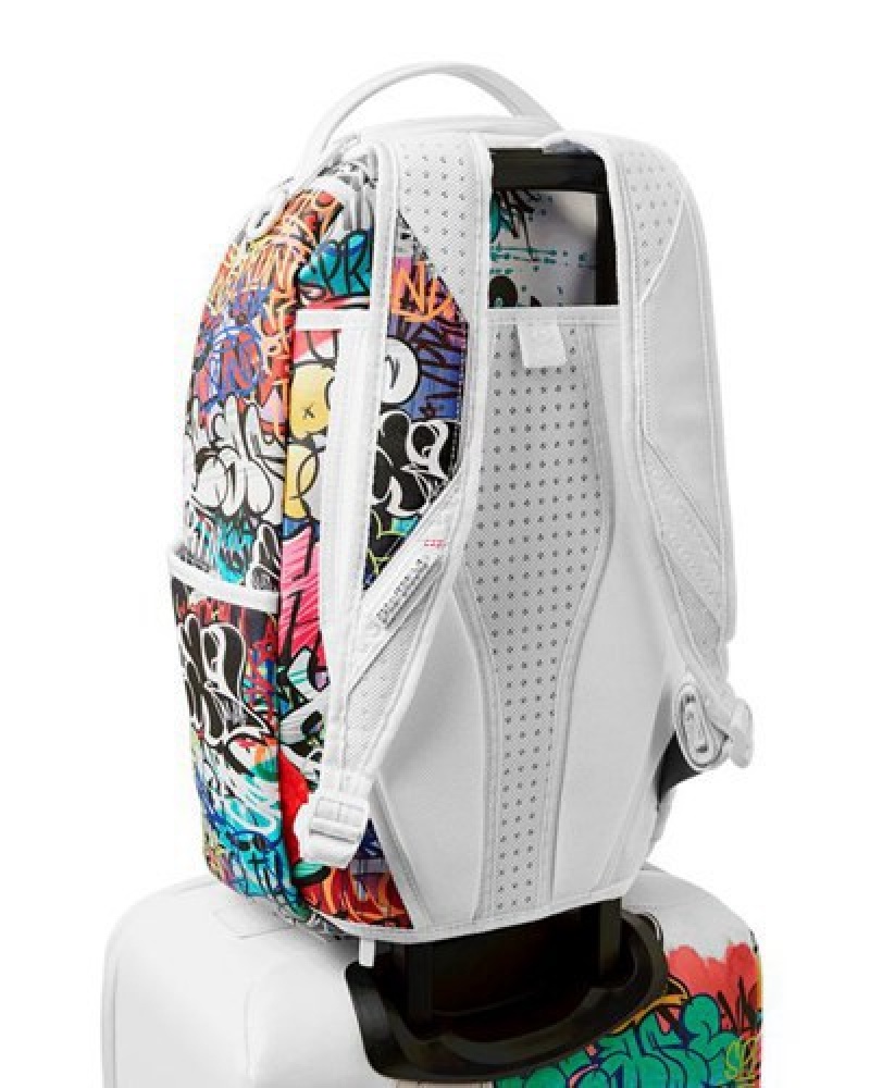 White Sprayground Half Graff Jetsetter Carry-on Luggage | 16547-NICW