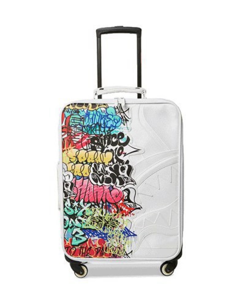 White Sprayground Half Graff Jetsetter Carry-on Luggage | 16547-NICW