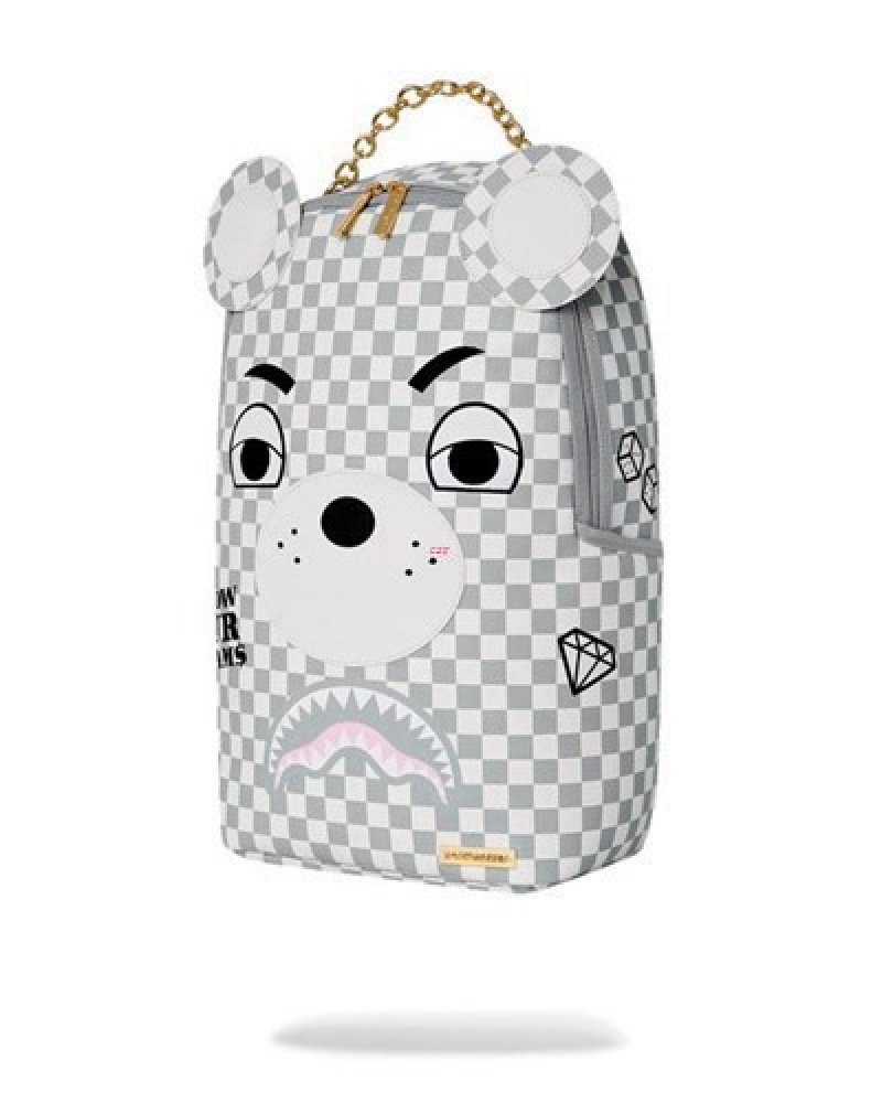 White Sprayground Haute Bear Backpacks | 85712-BJEF