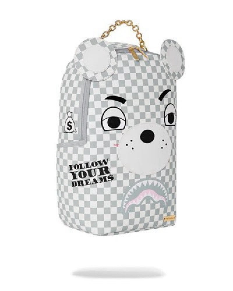 White Sprayground Haute Bear Backpacks | 85712-BJEF