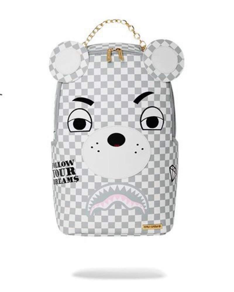 White Sprayground Haute Bear Backpacks | 85712-BJEF