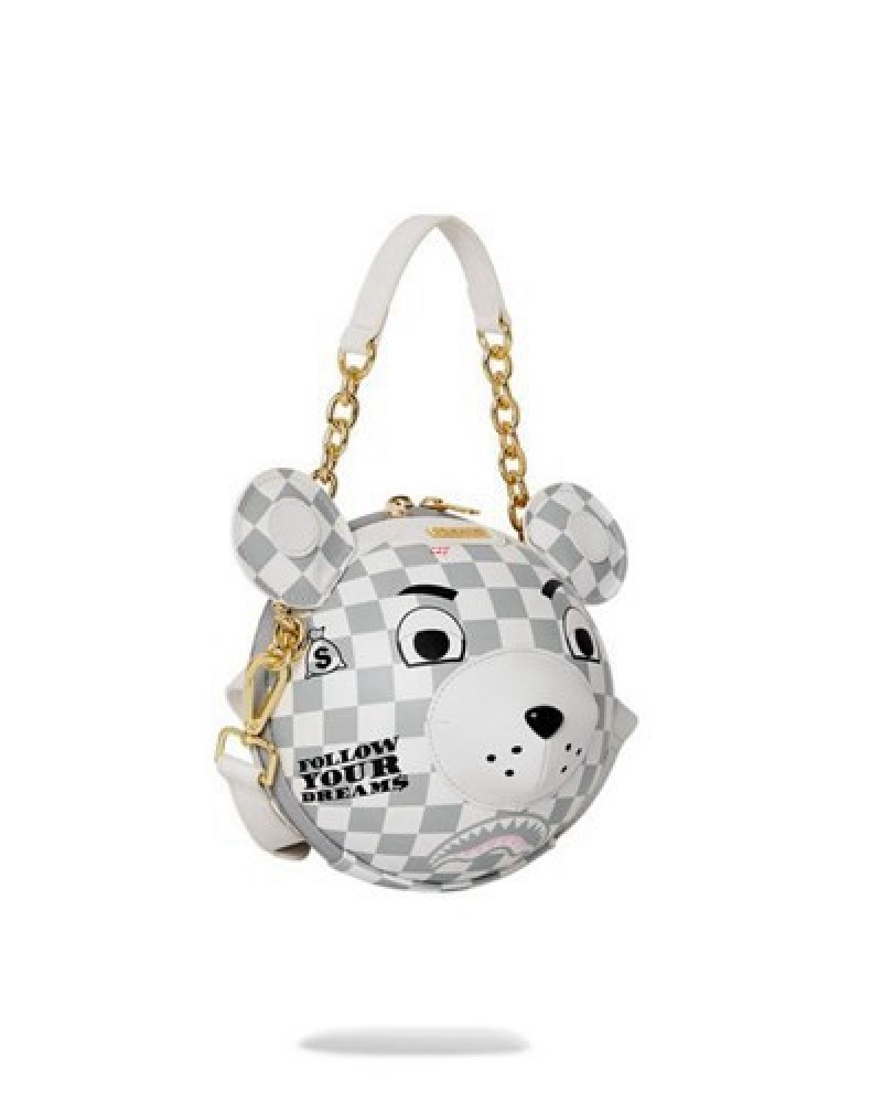 White Sprayground Haute Bear Ball Crossbody Bags | 27365-RBZQ