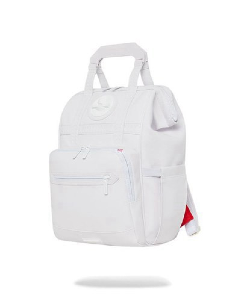 White Sprayground Heavy Metal Shark Out Biz Top Opener Backpacks | 42091-MUON