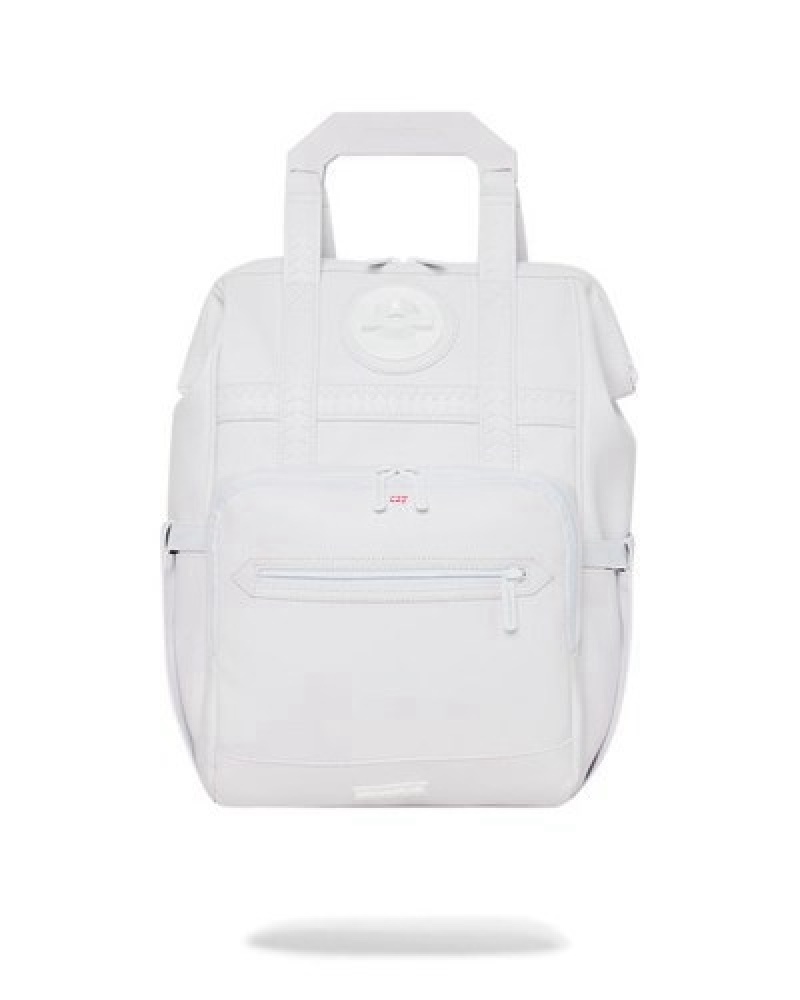 White Sprayground Heavy Metal Shark Out Biz Top Opener Backpacks | 42091-MUON