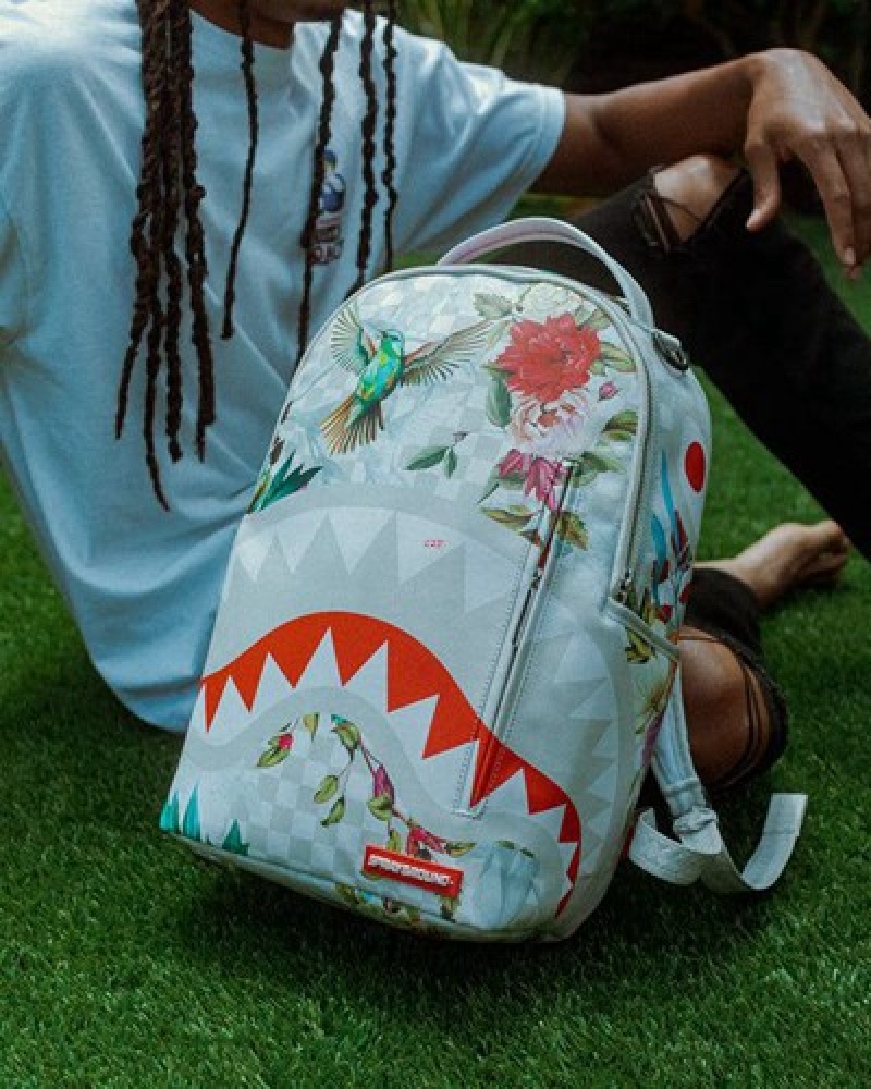 White Sprayground In The Garden (Dlxv) Backpacks | 03645-EGVJ