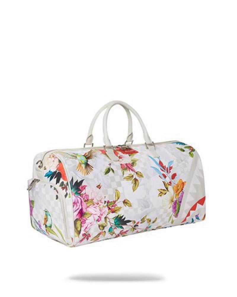 White Sprayground In The Garden Duffle Bags | 71563-LSOK