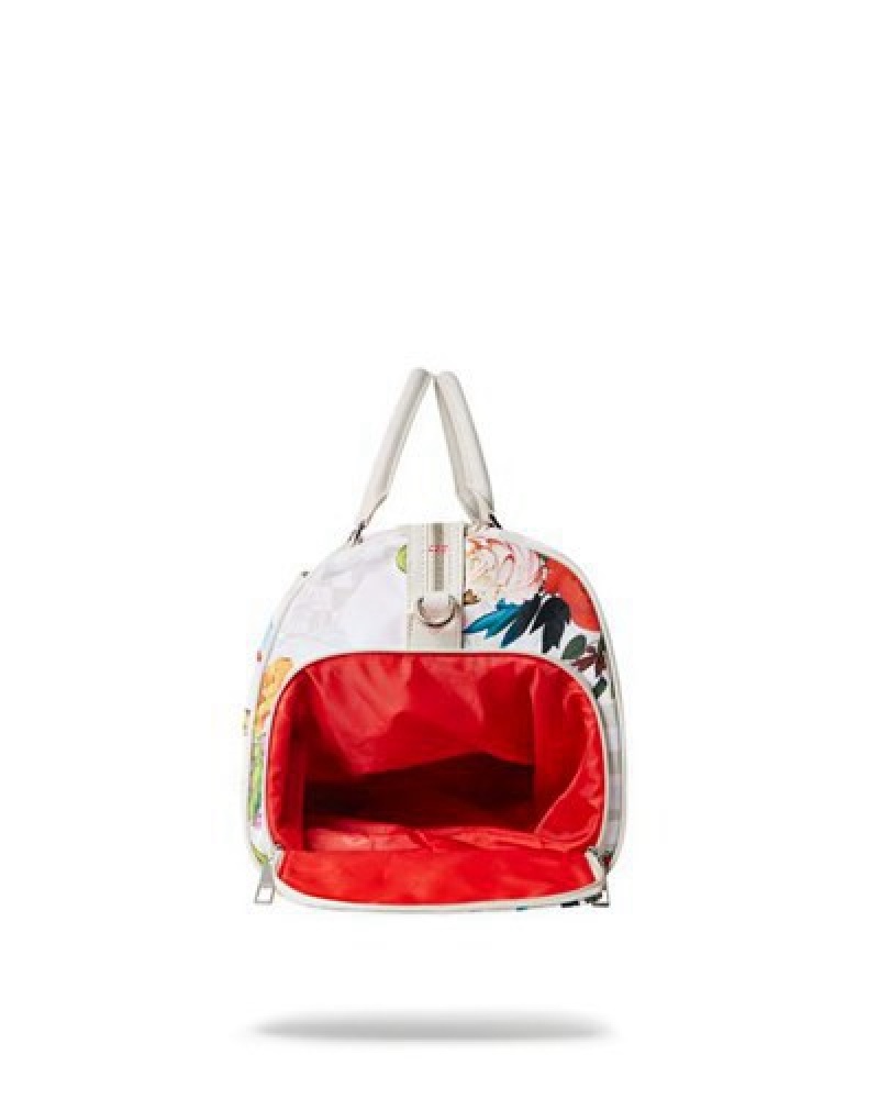 White Sprayground In The Garden Duffle Bags | 71563-LSOK