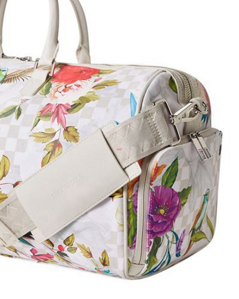 White Sprayground In The Garden Duffle Bags | 71563-LSOK