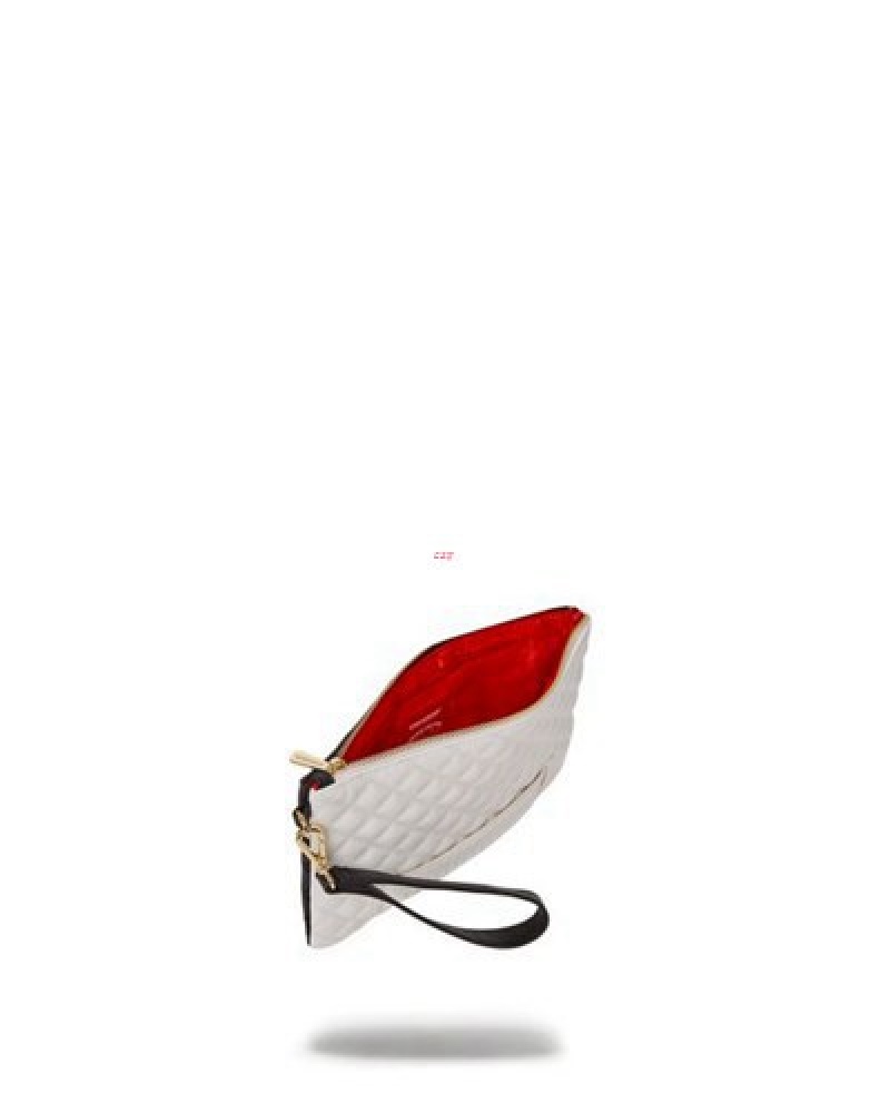 White Sprayground Leveled Up Split Quilt Shark Crossover Clutch Bag | 06287-ABPG