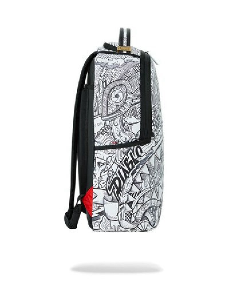 White Sprayground Mad Doodles (Dlxv) Backpacks | 49518-WCAU