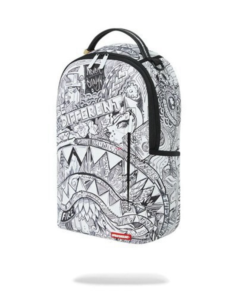 White Sprayground Mad Doodles (Dlxv) Backpacks | 49518-WCAU