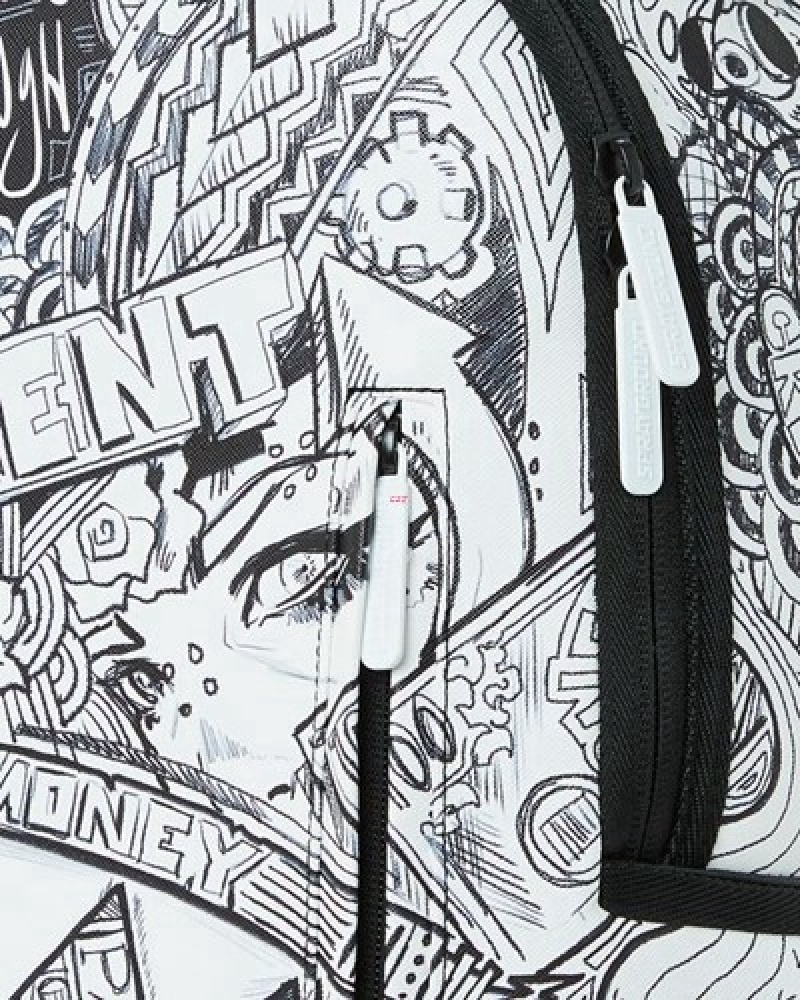 White Sprayground Mad Doodles (Dlxv) Backpacks | 49518-WCAU