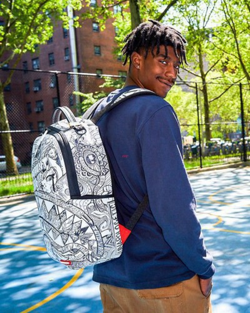 White Sprayground Mad Doodles (Dlxv) Backpacks | 49518-WCAU