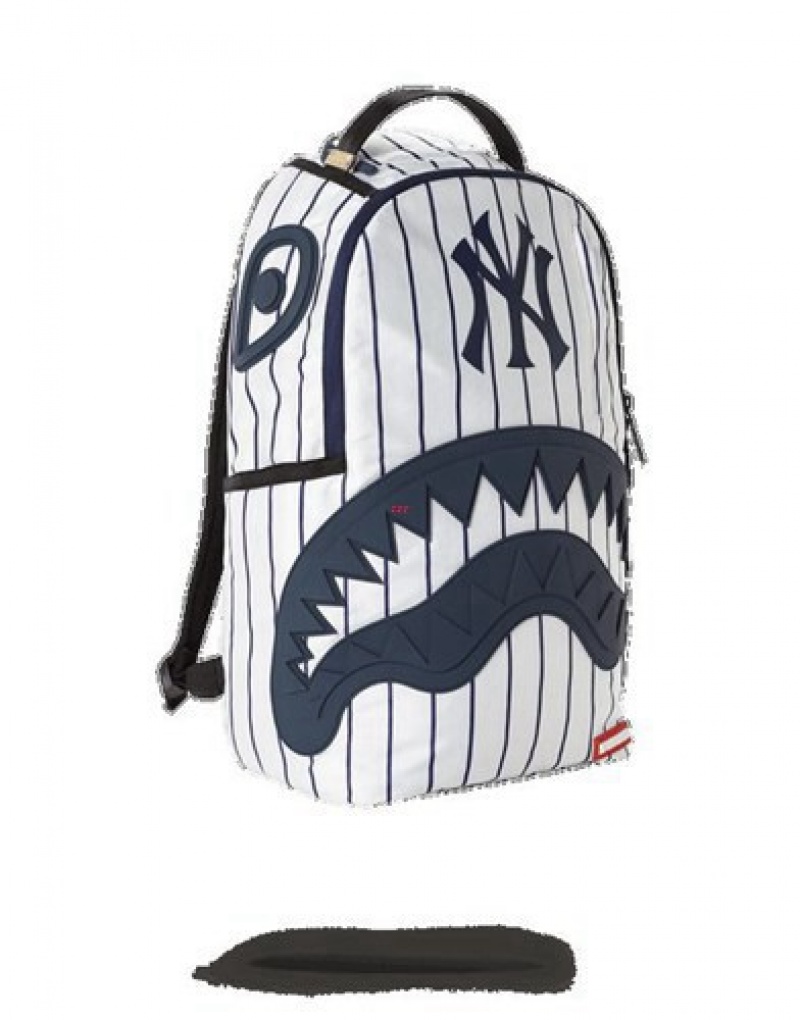 White Sprayground Mlb Ny Yankees Shark Backpacks | 94867-XKOD