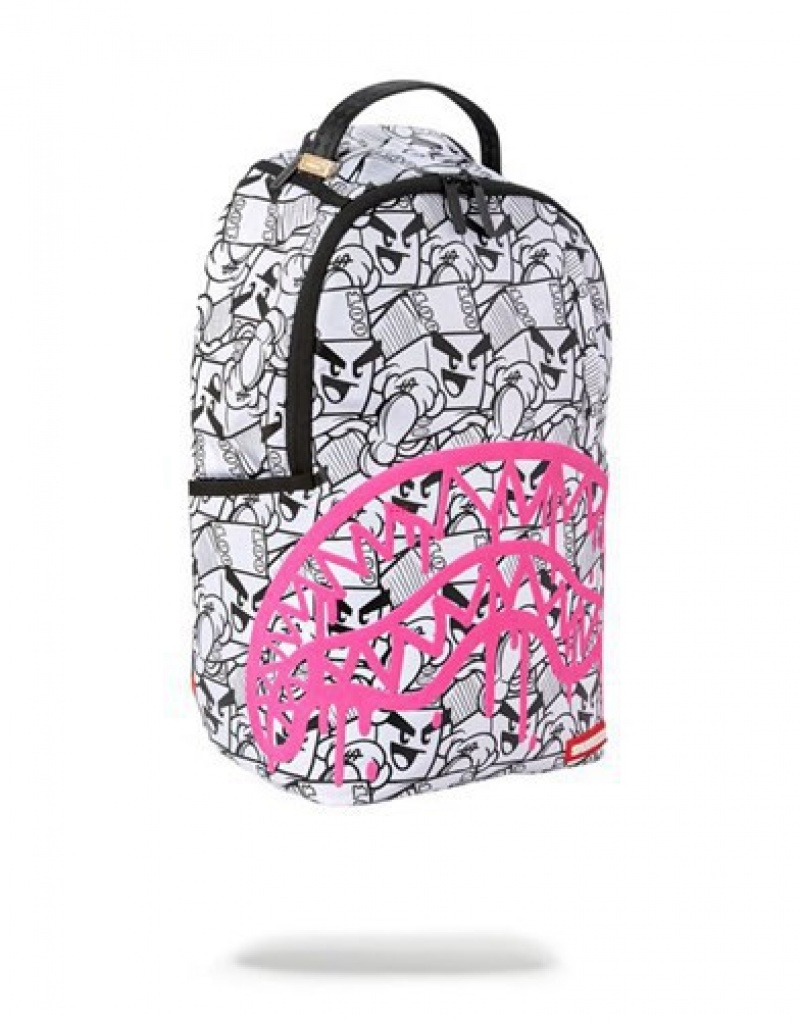 White Sprayground Money Boys Attack Backpacks | 38705-VDCA