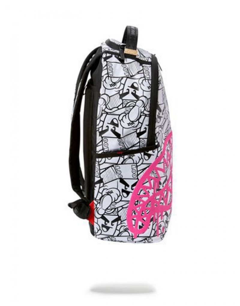 White Sprayground Money Boys Attack Backpacks | 38705-VDCA