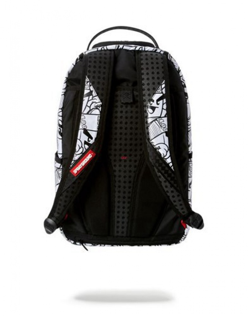 White Sprayground Money Boys Attack Backpacks | 38705-VDCA