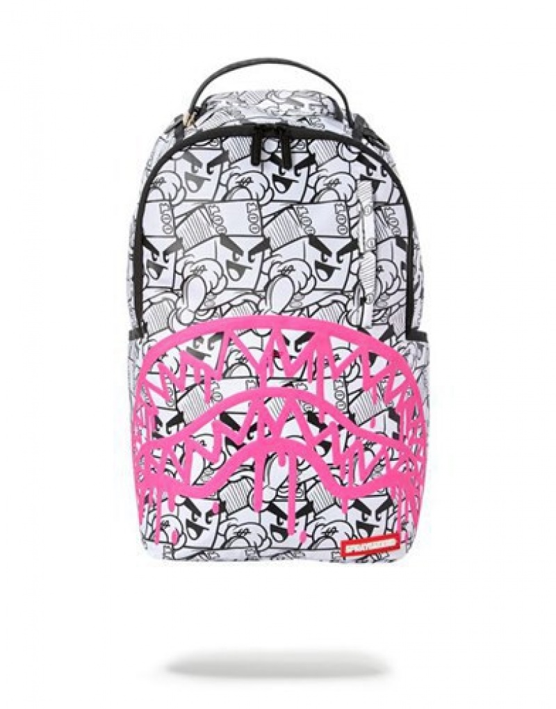 White Sprayground Money Boys Attack Backpacks | 38705-VDCA