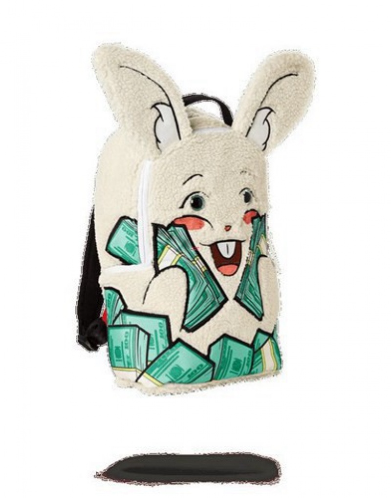 White Sprayground Money Bunny Backpacks | 32061-QMKD