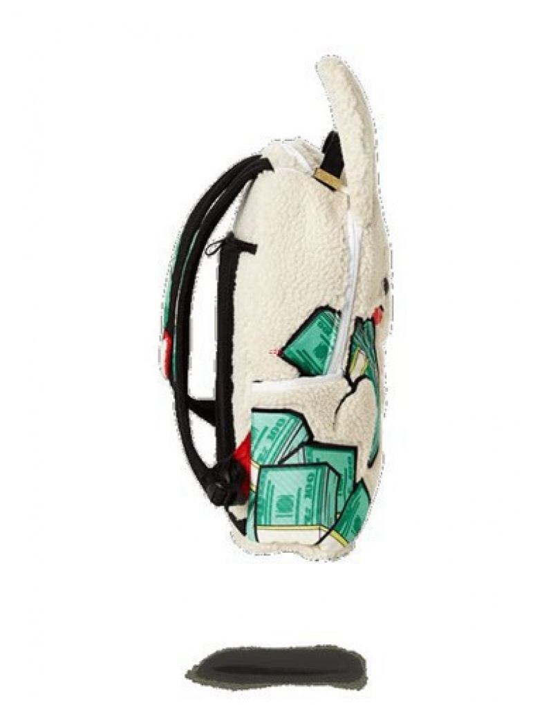 White Sprayground Money Bunny Backpacks | 32061-QMKD