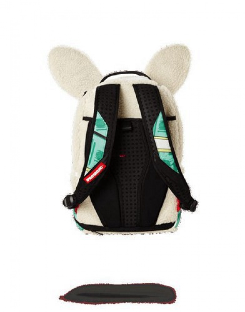 White Sprayground Money Bunny Backpacks | 32061-QMKD