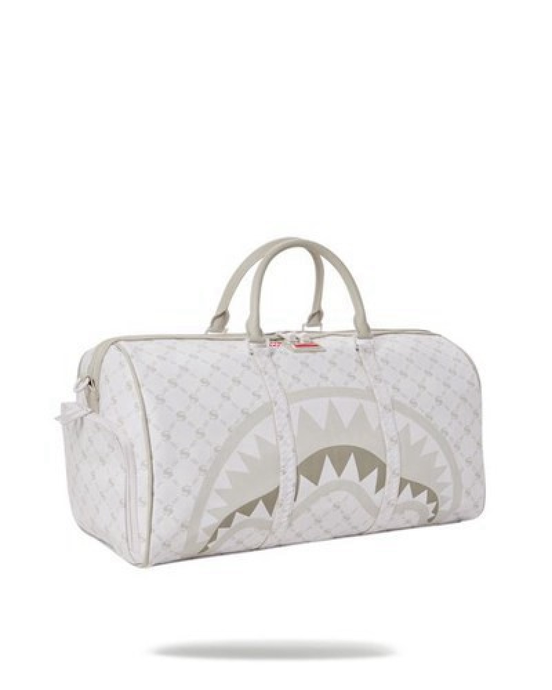 White Sprayground Moneygram Powder Emperor Duffle Bags | 06514-RYFM