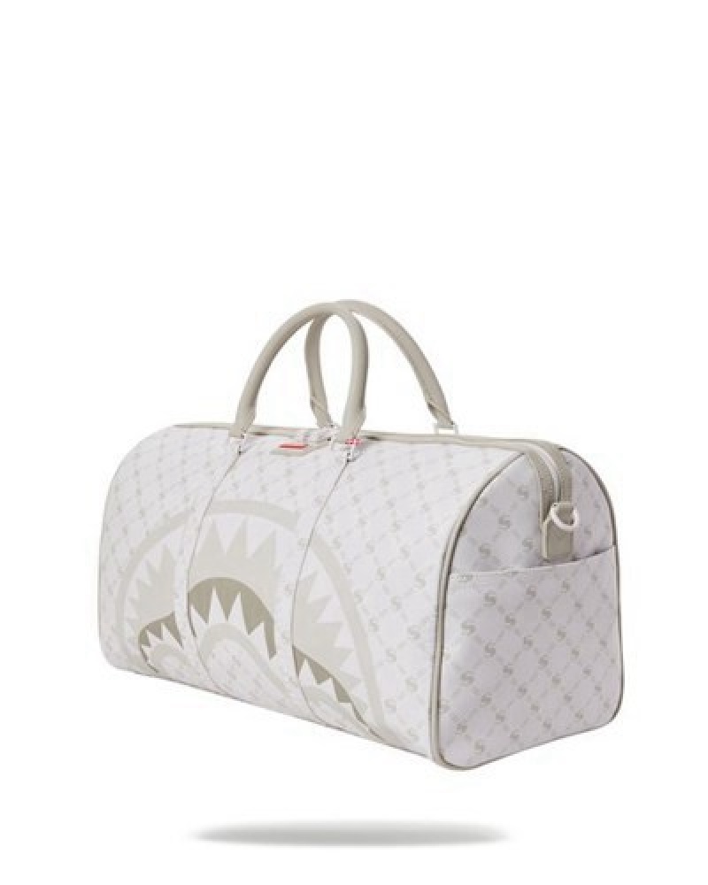 White Sprayground Moneygram Powder Emperor Duffle Bags | 06514-RYFM