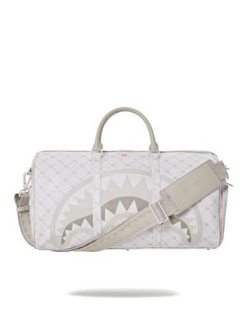 White Sprayground Moneygram Powder Emperor Duffle Bags | 06514-RYFM