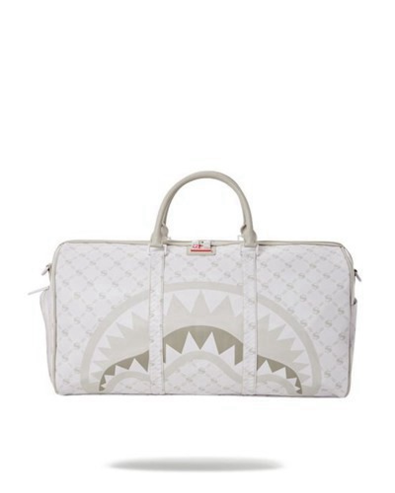 White Sprayground Moneygram Powder Emperor Duffle Bags | 06514-RYFM