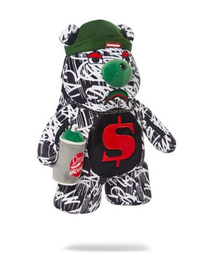 White Sprayground Night Night Moneybear Teddybear Backpacks | 43807-OSEM