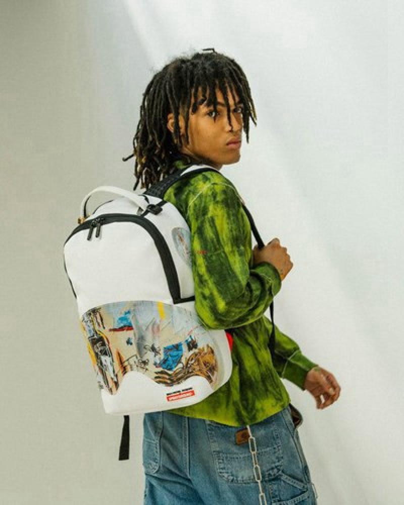 White Sprayground Official Basquiat Acque Pericolose 1981 (Dlxv) Backpacks | 28349-TIFZ