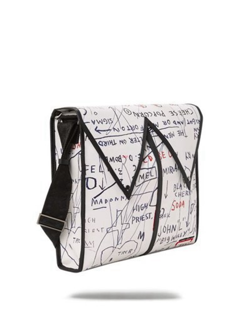 White Sprayground Official Basquiat Untitled (Cheese Popcorn) 1983 Messenger Crossbody Bags | 23756-OSIJ