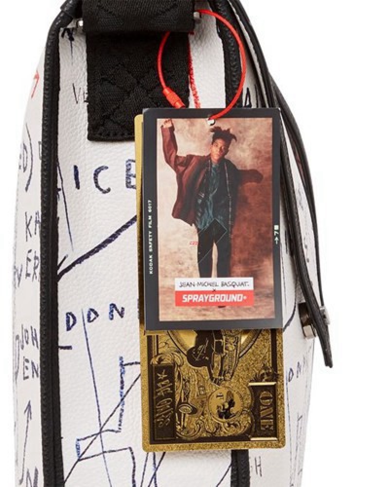 White Sprayground Official Basquiat Untitled (Cheese Popcorn) 1983 Messenger Crossbody Bags | 23756-OSIJ