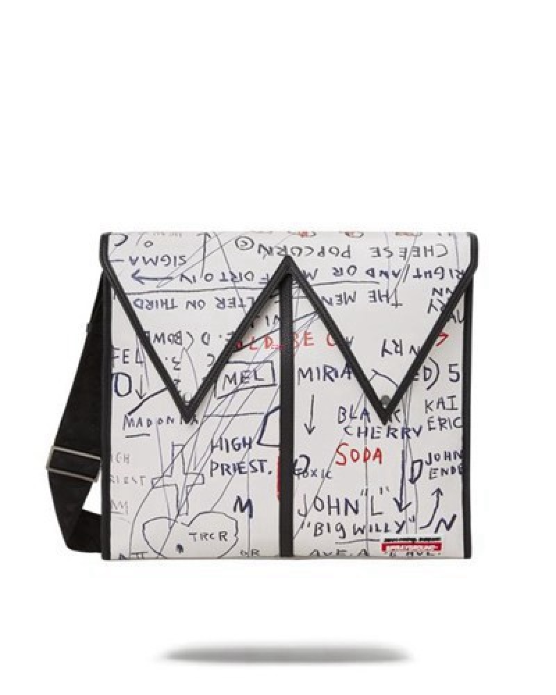 White Sprayground Official Basquiat Untitled (Cheese Popcorn) 1983 Messenger Crossbody Bags | 23756-OSIJ