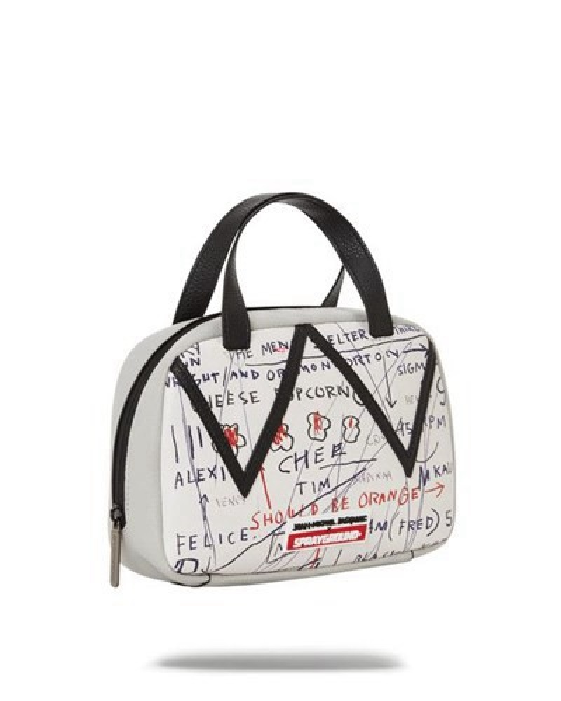 White Sprayground Official Basquiat Untitled (Cheese Popcorn) 1983 Handbag | 42981-ENSD