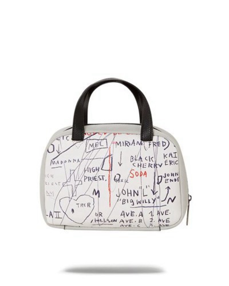 White Sprayground Official Basquiat Untitled (Cheese Popcorn) 1983 Handbag | 42981-ENSD